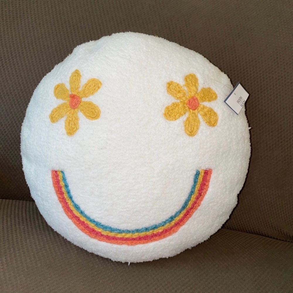 Smiley Face Rainbow Pillow. By Room to Room. Round Kids Accent Pillow. 14"